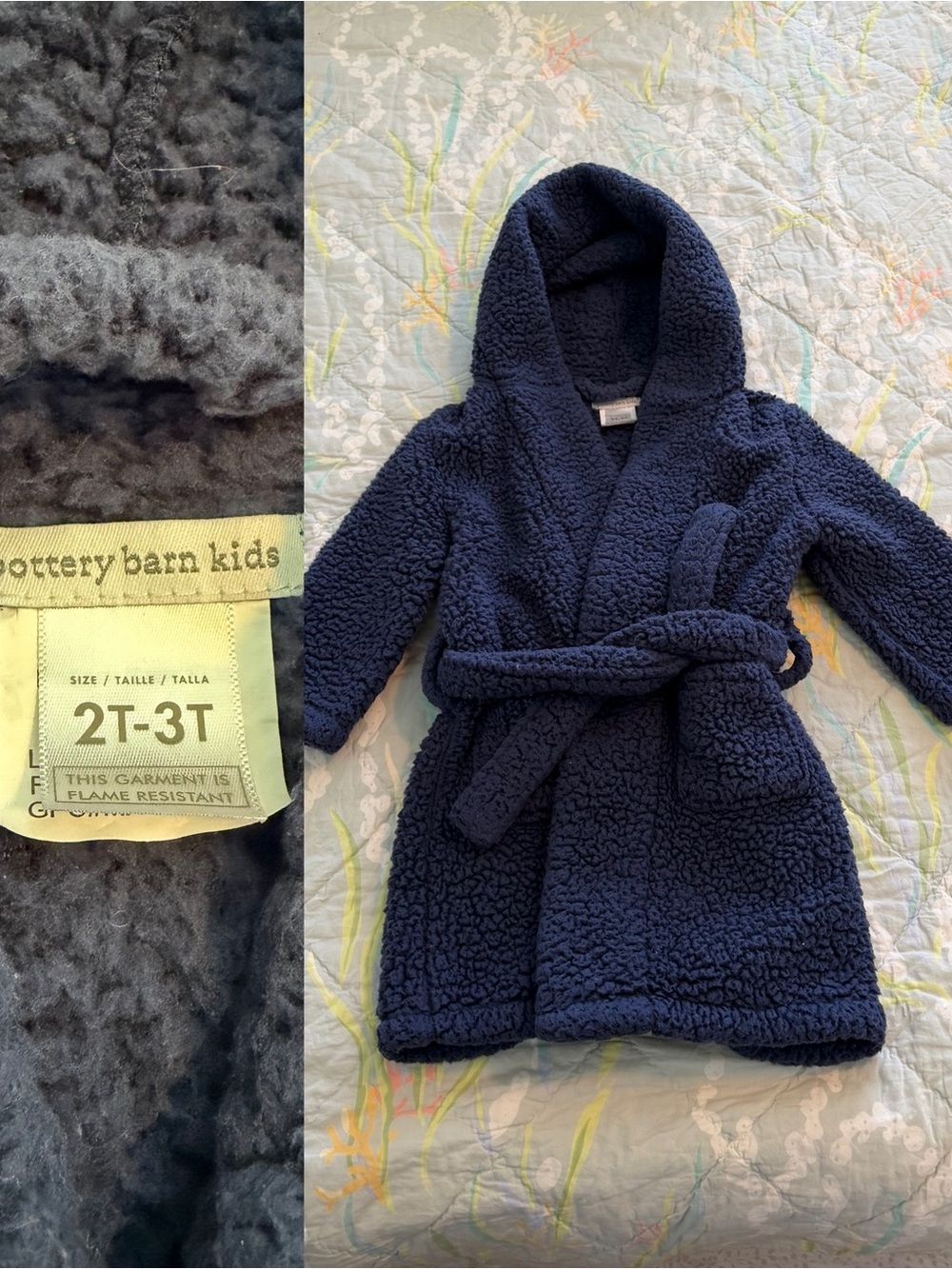 Pottery Barn Kids Solid Sherpa Robe in Navy | Kids 2T - 3T